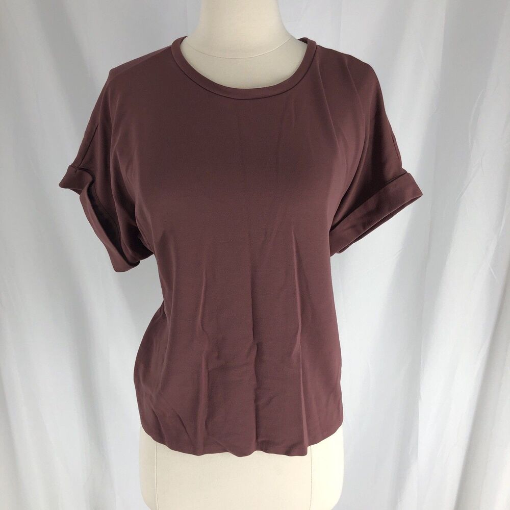 Express Womens Medium Red Short Sleeve Cuffed Tie Back Knit T-Shirt Top